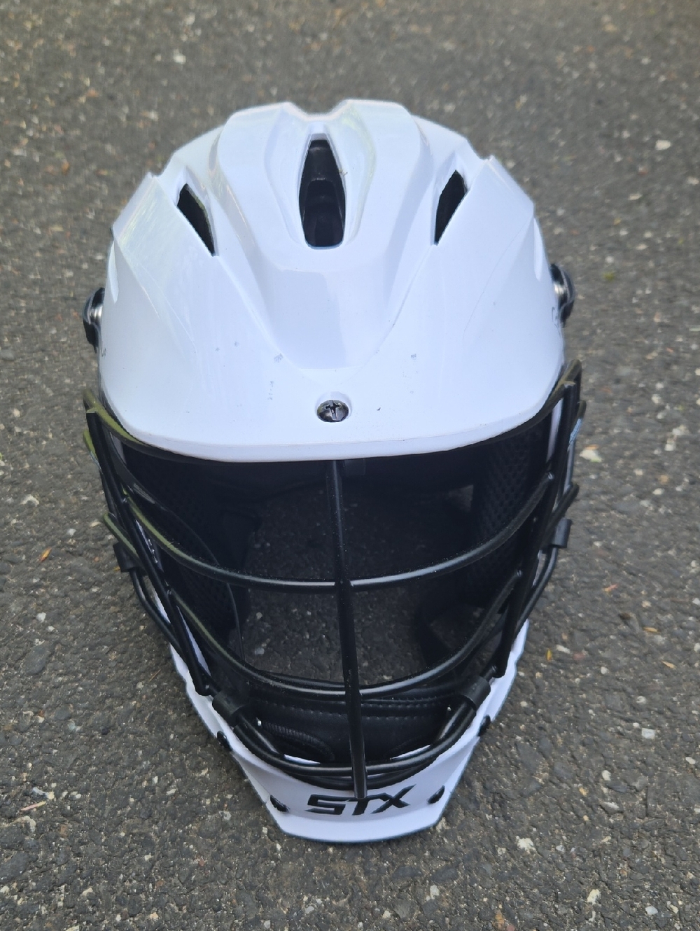 STX White Lacrosse Helmet with Black Cage